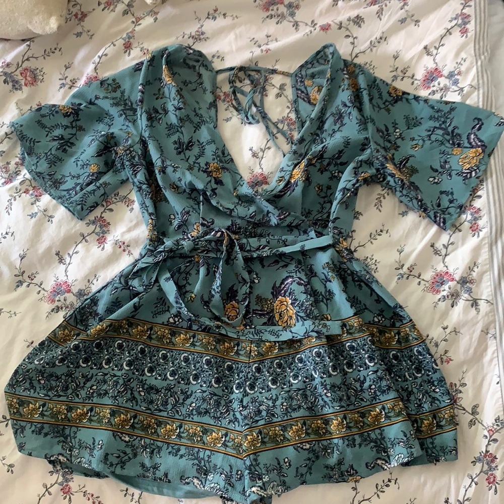 Women’s small Francesca patterned teal romper
